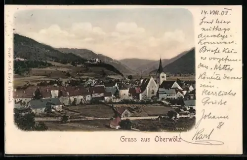 AK Oberwölz, Teilansicht mit Kirche