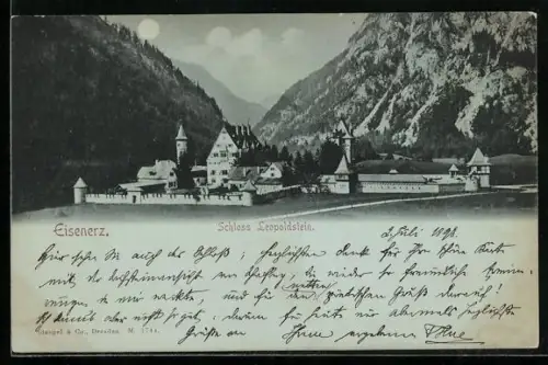 Mondschein-AK Eisenerz, Schloss Leopoldstein