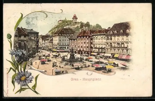 AK Graz, Hauptplatz mit Denkmal