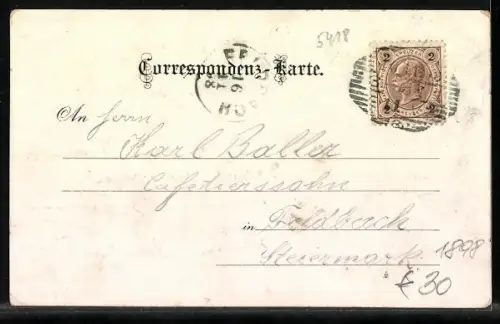 Lithographie Graz, Herz-Jesu-Kirche, Hauptplatz, Im Stadtpark