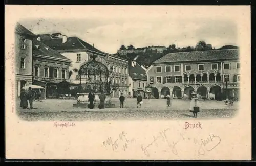 AK Bruck an der Mur, Hauptplatz mit Brunnen