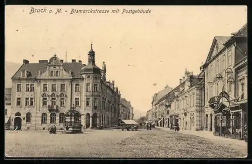 AK Bruck an der Mur, Bismarckstrasse mit Postgebäude