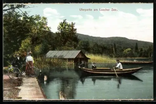 AK Maria Laach, Uferpartie mit Boot