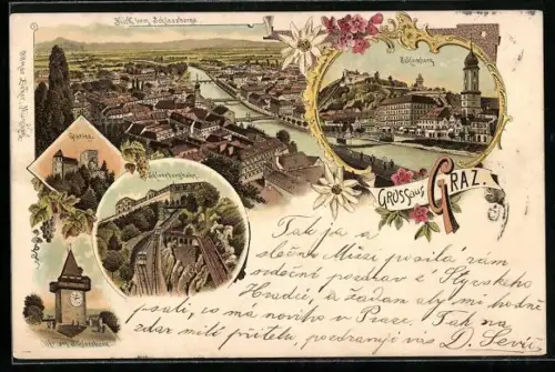Lithographie Graz, Schlossberg, Schlossbergbahn, Gösting
