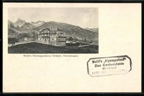 Lithographie Krimml /Oberpinzgau, Waltls Plattengasthaus