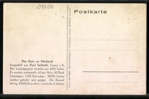 AK Der Dom zu Mailand hergestellt von Paul Seiferth