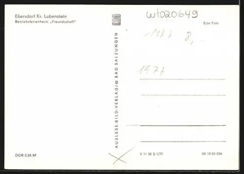 AK Ebersdorf / Reuss, Betriebsferienheim Freundschaft mit Strassenpartie