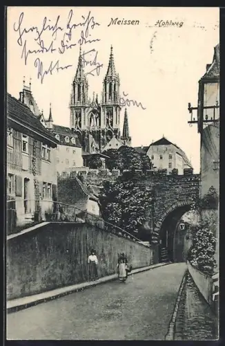 AK Meissen / Elbe, Partie in der Hohlwegstrasse