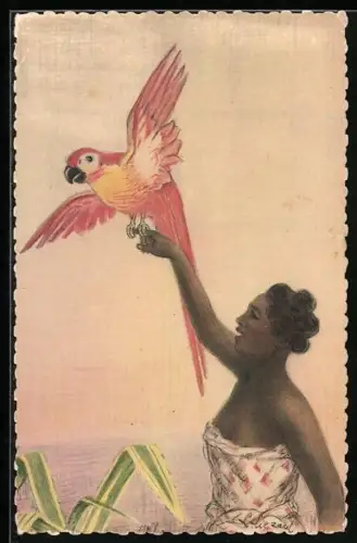 Künstler-AK Paris, Exposition Coloniale Internationale 1931, Madagascar, Femme au perroquet