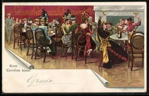 Künstler-AK 's-Gravenhage, Gäste im Nachtcafe