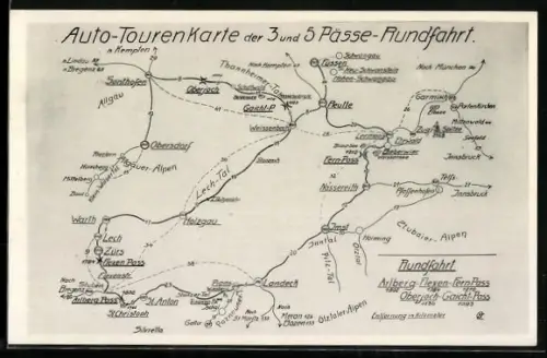 AK Autotouren-Landkarte der 3 und 5-Pässe-Rundfahrt