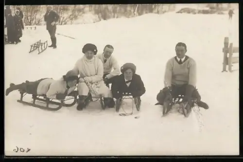 Foto-AK Gruppe posiert mit Schlitten