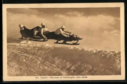 AK Leysin, Männer auf einem Bobschlitten in der Luft