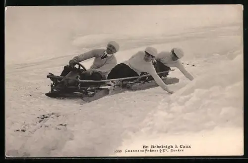 AK Drei Personen auf einem Bob-Schlitten