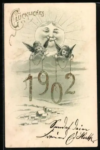 AK Neujahrsengel über den Wolken mit der Jahreszahl 1902