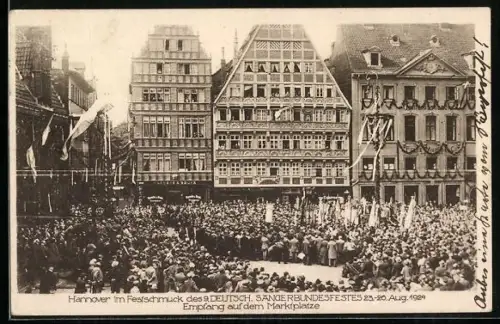 AK Hannover, 9. Sängerbundfest im August 1924, geschmückter Marktplatz