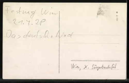 Foto-AK Wien, X. Sängerbundesfest, Festwagen von Pferden gezogen