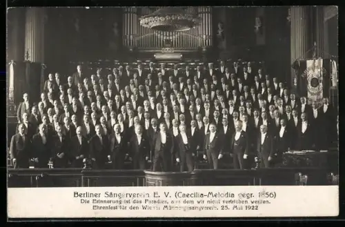 AK Berliner Sängerverein E.V., Caecilia-Melodia gegr. 1856, Ehrenfest für den Wiener Männergesangsverein 1922