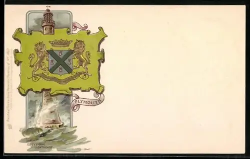 Präge-AK Plymouth, Eddystone Lighthouse, Plymouth Coat of Arms