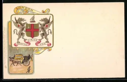 Präge-AK London, London Coat of Arms, Horse Carriage