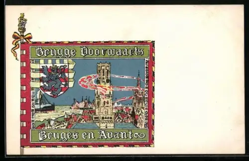 Künstler-AK Brugge, Wappen mit Stadtansicht