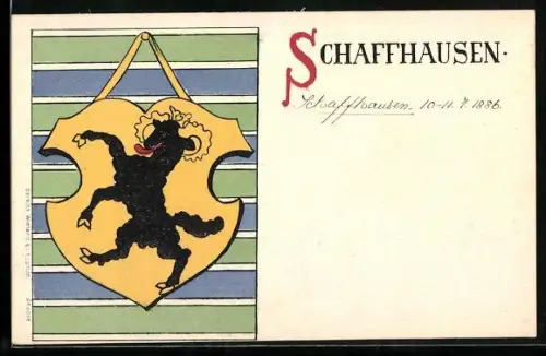Künstler-AK Schaffhausen, Wappen vor gestreiftem Hintergrund