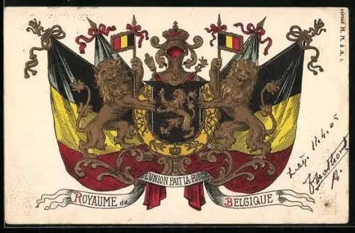 Lithographie Wappen von Belgien mit Löwen, Heraldik