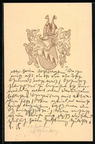 Künstler-AK Stadtwappen mit drei Vögeln