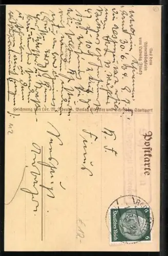 Künstler-AK Stadtwappen mit drei Vögeln