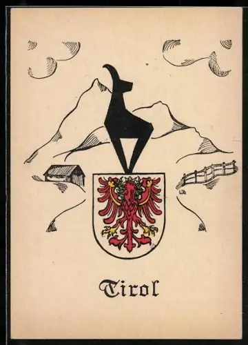 Künstler-AK Tirol, Tiroler Wappen mit Bergen