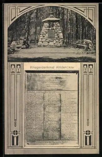 AK Ahlden /Aller, Kriegerdenkmal, Gedenktafel