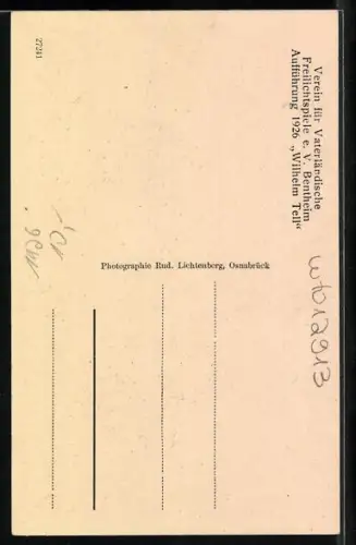 AK Bentheim, Verein für Vaterländische Freilichtspiele, Wilhelm Tell 1926