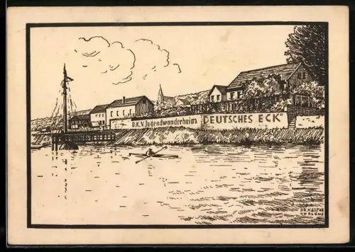 Künstler-AK Koblenz, DKV-Jugendwanderheim Deutsches Eck