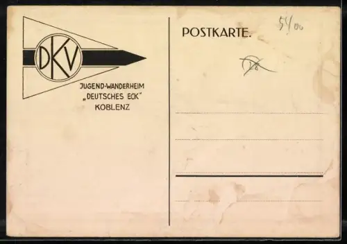 Künstler-AK Koblenz, DKV-Jugendwanderheim Deutsches Eck