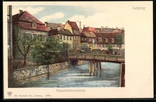 AK Leipzig, Naundörfchenbrücke mit Flusspartie