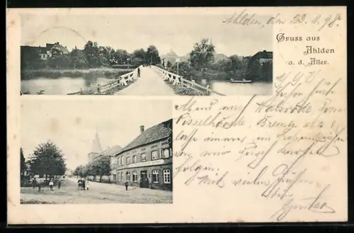 AK Ahlden a. d. Aller, Brücke, Strassenpartie im Ort