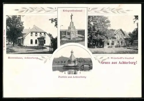 AK Achterberg /Lüneburger Heide, P. Wehrhoff`s Gasthof, Kriegerdenkmal, Herrenhaus