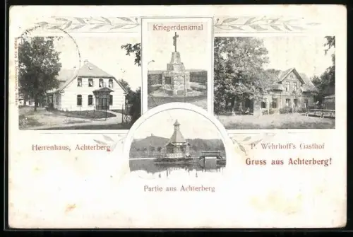 AK Achterberg / Dorfmark, P. Wehrhoff`s Gasthof, Kriegerdenkmal, Herrenhaus