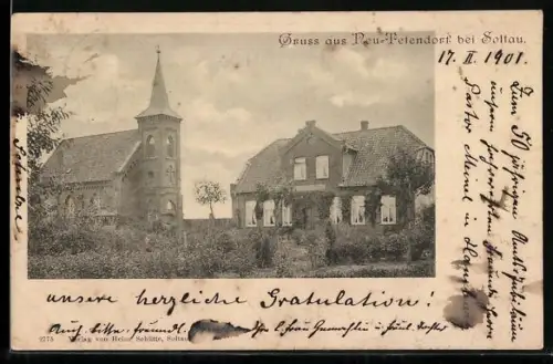 AK Tetendorf bei Soltau, Kirche und Pfarrhaus