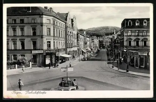 AK Siegen, Bahnhofsstrasse mit Hotel
