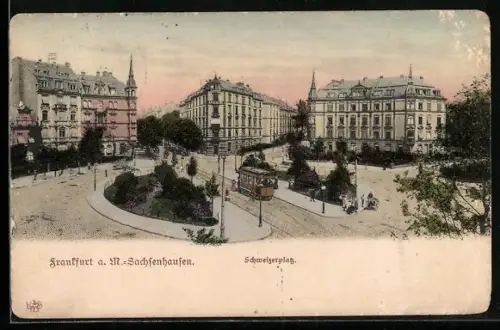 AK Frankfurt-Sachsenhausen, Schweizerplatz mit Strassenbahn