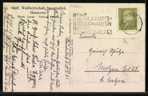 AK Hannover, Gasthaus Städt. Waldwirtschaft Steuerndieb, Inh. Herm. Lange