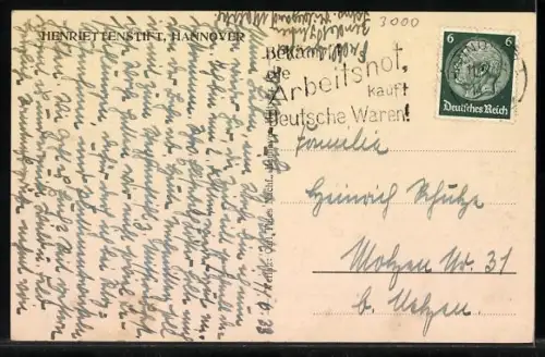 AK Hannover, Henriettenstift, Gartenansicht