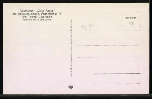AK Frankfurt a. M., Restaurant Zum Faust am Schauspielhaus, Inh. Arno Dippmann