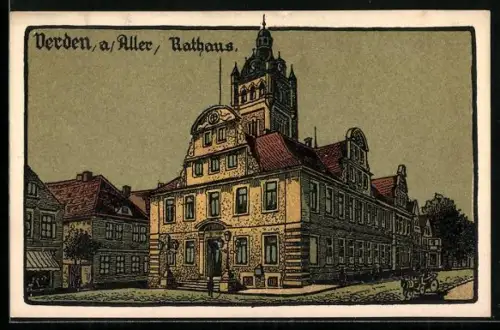 Steindruck-AK Verden a. d. Aller, Rathaus