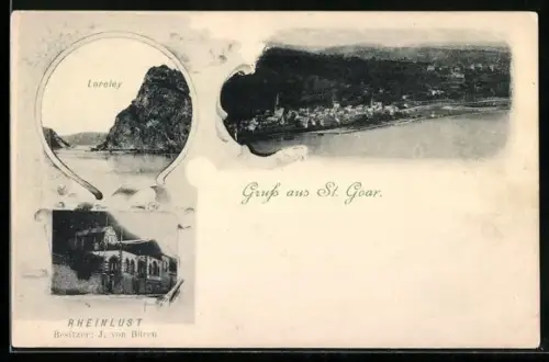 AK St. Goar, Gasthof Rheinlust, Besitzer J. von Büren, Loreley