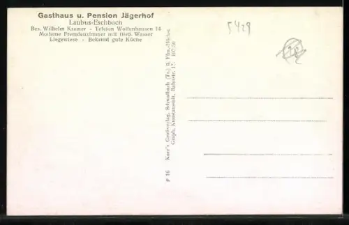 AK Laubus-Eschbach /Oberlahn, Gasthaus und Pension Jägerhof, Bes. Wilhelm Kramer