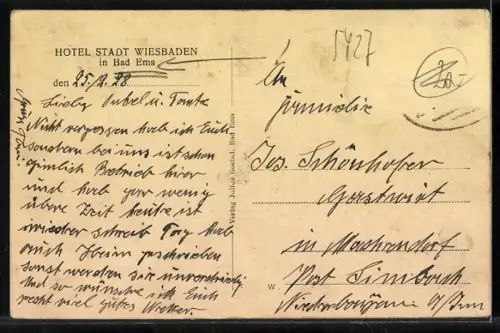 AK Bad Ems, Deller`s Hotel Stadt Wiesbaden, Römerstrasse 18