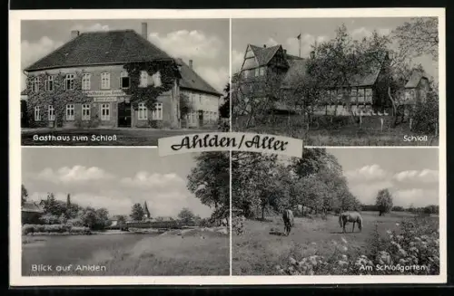 AK Ahlden /Aller, Gasthaus zum Schloss, Schloss, Blick auf Ahlden, Am Schlossgarten