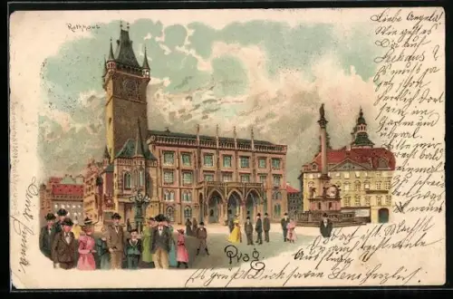 Lithographie Prag / Praha, Staromestská radnice